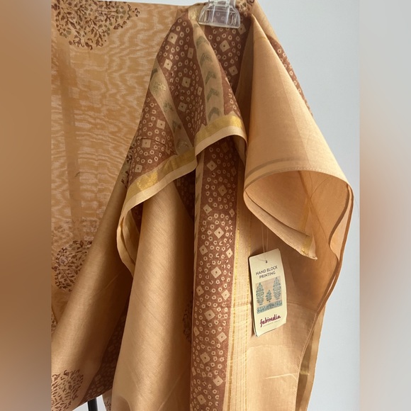 NWT Fabindia Handwoven silk cotton mustard gold shawl wrap stole wedding Dupatta - Picture 5 of 12